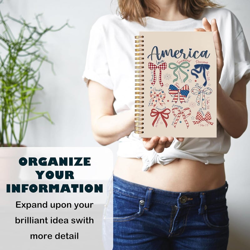 BearCake America Patriotic Christian Notebook Journal, Retro Coquette Red White Blue Bow Prayer Journal for Women, 4th of July Bow Religious Hardcover Spiral Notebook 5.5x8.3 - Image 5
